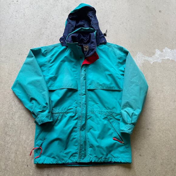 Men's Vintage 90's Eddie Bauer Gore-Tex Teal Green Parka Shell Jacket Sz Large - Picture 1 of 8